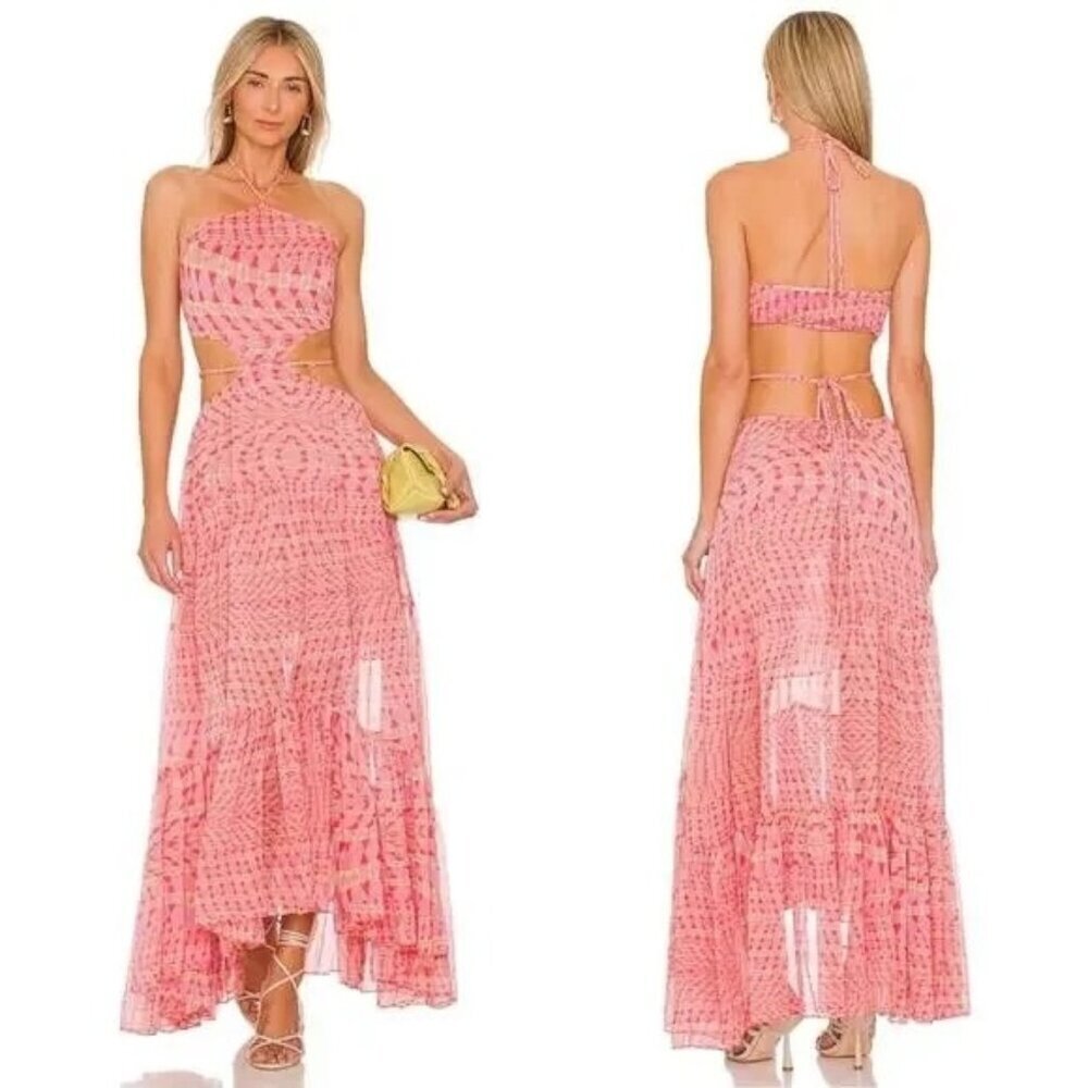 Misa Los Angeles Dalia Cutout Halter Chiffon Maxi Dress In Septima Geo Size S
